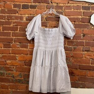 She + Sky Puff Sleeve‎ Babydoll Dress Grey & White Stripes Size Large